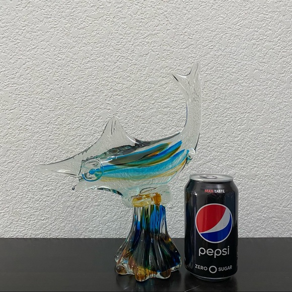 Murano Style Art Glass Blue Marlin Fish 11” Fish Sculpture Figurine - Picture 6 of 14
